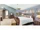 This is the main bedroom with a ceiling fan, carpet floors, and multiple windows with wooded views at 5135 Riverwood Ave, Sarasota, FL 34231