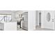 This kitchen is remodeled with white cabinetry, stainless steel appliances, a white quartz island, and laminate flooring at 6124 Green View Dr # 139, Sarasota, FL 34231