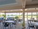 The covered patio offers ample seating with views of the lake and surrounding community at 6501 Stone River Rd # 205, Bradenton, FL 34203