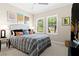 Cozy bedroom with neutral walls, two windows with blinds, and a plush bed with decorative pillows at 13038 Prima Dr, Bradenton, FL 34211