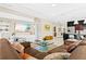 Open-concept living room featuring a plush sectional sofa, modern decor, and seamless flow to kitchen at 13038 Prima Dr, Bradenton, FL 34211