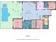 Detailed floor plan showcasing the layout of a single-story home with a pool, spa, and open-concept living spaces at 15209 Montello Way, Bradenton, FL 34211