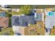Aerial view of a waterfront home, with a screened-in pool, boat dock, and landscaped yard at 1950 Fairview Dr, Englewood, FL 34223