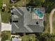 Aerial view of a single Gathering home featuring a private screened pool, well-maintained landscaping, and concrete driveway at 4306 Presidential Avenue E Cir, Bradenton, FL 34203