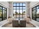 Comfortable lounge area with large windows offering scenic views of the community pool and palm trees at 5074 Surfside Cir, Bradenton, FL 34211