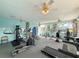 Well-equipped gym with treadmills, elliptical machine, stationary bikes, weight equipment, and brick accent wall at 5708 Garden Lakes Fern, Bradenton, FL 34203