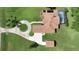 Aerial view of property featuring in-ground pool, large circular driveway, and lush landscaping at 5750 Saddle Oak Trl, Sarasota, FL 34241