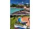 Aerial view of a community pool, golf course, tennis courts, clubhouse, and lush landscaping in a residential neighborhood at 8503 Gateway Ct, Englewood, FL 34224