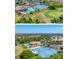 Aerial view of a community pool, golf course, tennis courts, and lush landscaping in a residential neighborhood at 8503 Gateway Ct, Englewood, FL 34224
