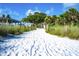 Sandy pathway through lush vegetation leading to a beautiful sandy beach at 2824 Silk Oak Dr, Sarasota, FL 34232