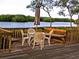 Outdoor seating area by waterfront provides a relaxing space with views of nature at 1697 Brookhouse Cir # 116, Sarasota, FL 34231