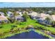 Expansive aerial view of lush backyards, pond, and screened-in lanai in a vibrant community at 1720 85Th Nw Ct, Bradenton, FL 34209