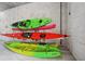 Convenient kayak storage area with colorful kayaks neatly stacked on racks at 1771 Ringling Blvd # 1001, Sarasota, FL 34236