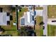 Aerial view of property showcasing metal roof, backyard, pool, green grass, and surrounding neighborhood at 4210 Pandora Rd, Venice, FL 34293