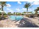 Beautiful community pool surrounded by palm trees, lounge chairs, and umbrellas on a sunny day at 4506 Stickley Ct, Palmetto, FL 34221