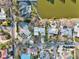 Aerial view of a residential neighborhood with well-maintained homes, swimming pools, and a lake at 4710 Gleason Ave, Sarasota, FL 34242