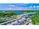 Panoramic aerial view showcasing the coastal waterway, bridge, and nearby boat storage facility at 4710 Gleason Ave, Sarasota, FL 34242