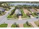 Aerial view of homes with manicured lawns, landscaping, and lush trees in a well-maintained neighborhood at 7140 Woodville Cv, Bradenton, FL 34202