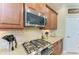 Modern kitchen with stainless steel microwave and gas range with granite countertops at 12343 Halfmoon Lake Ter, Bradenton, FL 34211