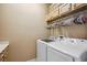 Convenient laundry room with washer, dryer, built-in cabinets and hanging rod at 1308 3Rd Street E Cir, Palmetto, FL 34221