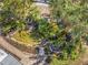 Aerial view of backyard pond with a waterfall and mature tropical landscaping at 1565 Saturn Rd, Venice, FL 34293
