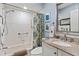 Bathroom with a shower-tub combo, granite counters, updated sink, and decorative shower curtain at 2827 74Th W St # 2193, Bradenton, FL 34209