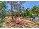 The community playground features a see-saw surrounded by woodchips and a picnic table at 3330 Thornwood Rd # 3330, Sarasota, FL 34231