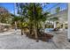 Lush backyard offers lounge seating by the pool and ample space for relaxing under the elevated patio at 527 Magnolia Ave, Anna Maria, FL 34216