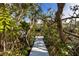 Private wooden dock surrounded by lush greenery, providing waterfront access and scenic views at 527 Magnolia Ave, Anna Maria, FL 34216