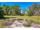 Wide shot of the expansive lot showing green grass, trees, and remains of a foundation at 34200 State Road 62, Parrish, FL 34219