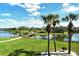 Tranquil lake view from a screened balcony with palm trees and manicured lawns at 5320 Hyland Hills Ave # 2222, Sarasota, FL 34241