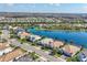 Breathtaking aerial view showcasing lakefront homes and lush landscaping in a residential neighborhood at 12326 Blue Hill Trl, Bradenton, FL 34211