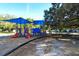 Colorful playground with blue sunshades, slides and climbing structures with a picnic area nearby at 1631 Loma Linda St, Sarasota, FL 34239