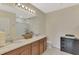This bathroom features dual sinks, a vanity, a large mirror and a cabinet at 3631 Pebble Ter, Punta Gorda, FL 33980