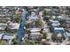 Aerial view of a waterfront property, revealing a boat dock and serene canal access at 601 Avenida De Mayo, Sarasota, FL 34242