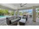 Relaxing screened lanai with wicker seating, adjacent to pool and waterfront at 601 Avenida De Mayo, Sarasota, FL 34242