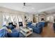Comfortable living room featuring bright windows, comfortable blue couches, with kitchen view at 211 81St St # B, Holmes Beach, FL 34217