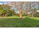 Spacious backyard with lush green grass and mature trees at 4920 Kestral Park Cir # 11, Sarasota, FL 34231