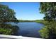 Scenic view of a serene lake surrounded by lush, green trees from a dock at 4920 Kestral Park Cir # 11, Sarasota, FL 34231