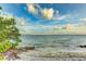 Scenic waterfront view with gentle waves lapping against a shore and lush vegetation at 526 Bird Key Dr, Sarasota, FL 34236