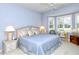 The primary bedroom features plantation shutters that filter natural light and create a serene atmosphere at 5283 Chase Oaks Dr, Sarasota, FL 34241