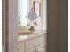 Close up detail of bathroom vanity with framed mirror and decorations at 1510 Lena Ln, Sarasota, FL 34240