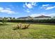 Picturesque backyard with two wooden chairs on a verdant lawn, ideal for relaxation and enjoying the outdoors at 4721 Tortona Ct, Bradenton, FL 34211