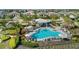 Aerial view of the community pool, lounge area with umbrellas, and manicured landscaping on a sunny day at 4721 Tortona Ct, Bradenton, FL 34211