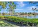 Community waterfront view featuring lush landscaping, serene pond, and sunny skies at 12026 Perennial Pl, Bradenton, FL 34211