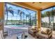Screened patio with comfortable seating overlooking a lake and golf course at 15606 Leven Links Pl, Lakewood Ranch, FL 34202