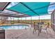 Beautiful screened-in pool area with ample seating, potted plants, and shade at 1622 17Th E St, Bradenton, FL 34208