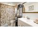Bathroom featuring a shower with decorative curtains and a large mirror at 3053 Concord St, Sarasota, FL 34231