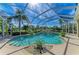 A screened-in pool and patio with lush landscaping, providing a private outdoor oasis at 10002 Cherry Hills Avenue Cir, Bradenton, FL 34202