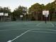 Community basketball court with multiple hoops, green surface, and surrounding trees at 1838 Sandalwood Dr, Sarasota, FL 34231